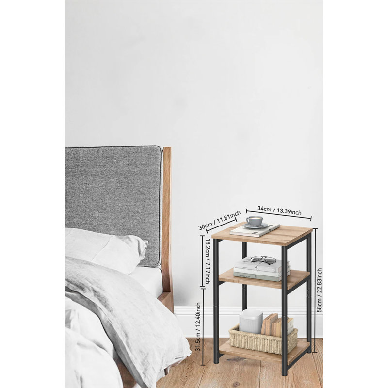 Industrial Chic Bedside Table – Versatile, Camel Brown/Classic Black
