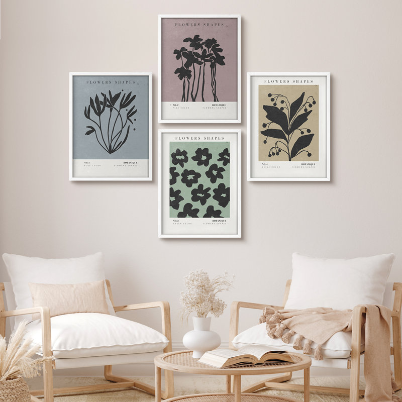 Fleurs abstraites, formes modernes, impressions encadrées, affiches, petit art mural de salle de bain, Blanc