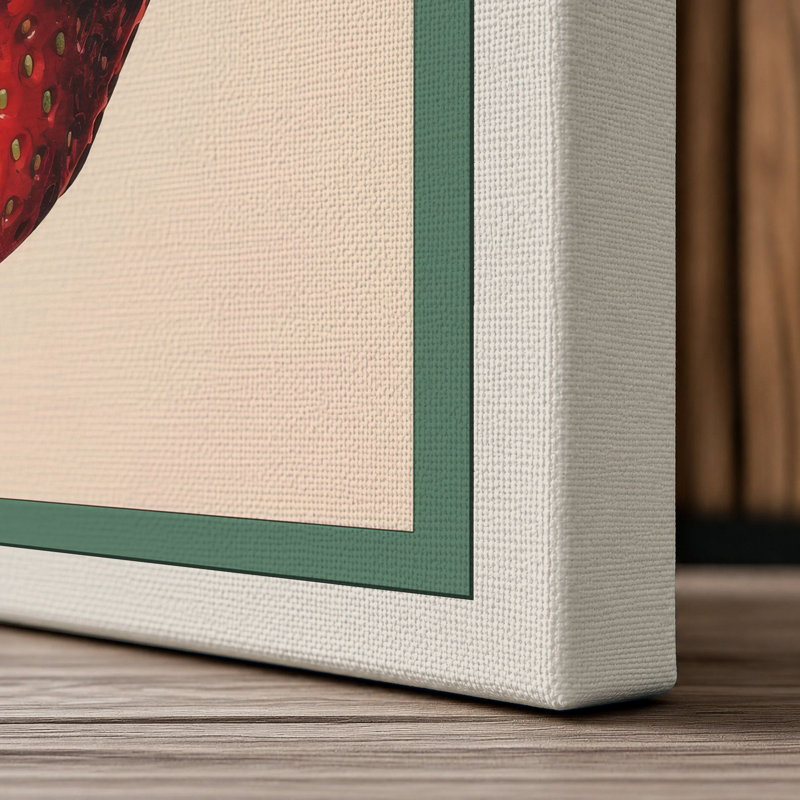 Strawberry Study Botanical - Wrapped Canvas, 18x12 - 45.7 x 30.5 cm, Cream Border