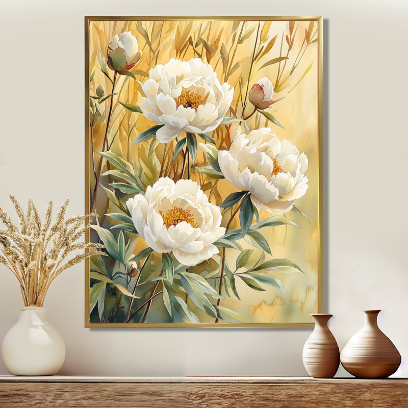 Pivoines par le saule d'automne I - Pivoines, reproductions encadrées, H 40 po x l 30 po, Reproduction avec cadre flottant