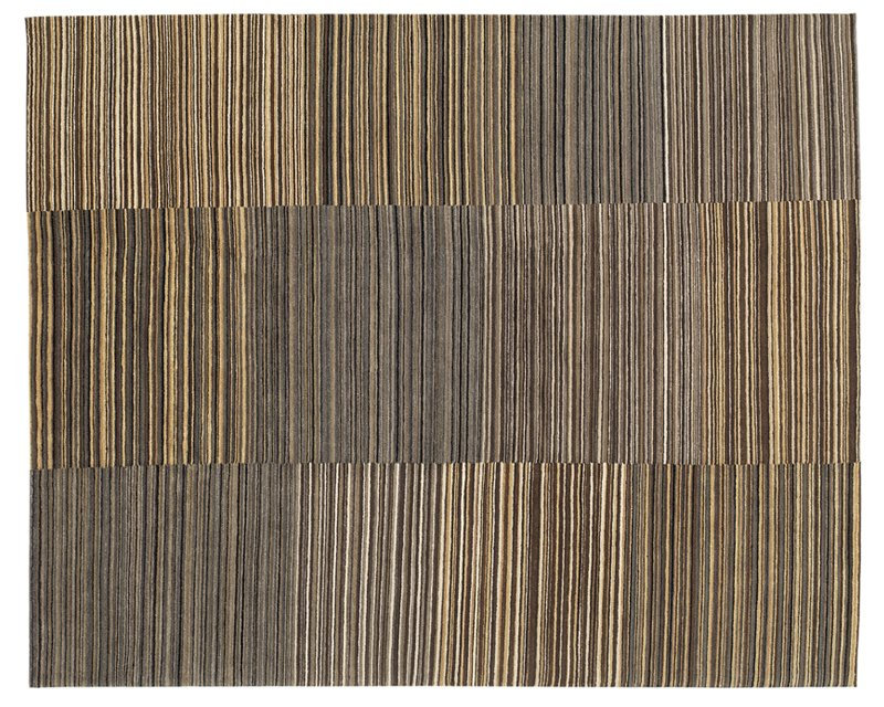 Spectrum Striped Hand-Knotted Wool Brown/Gray Area Rug, Rectangle 8' x 10', Brown/Gray