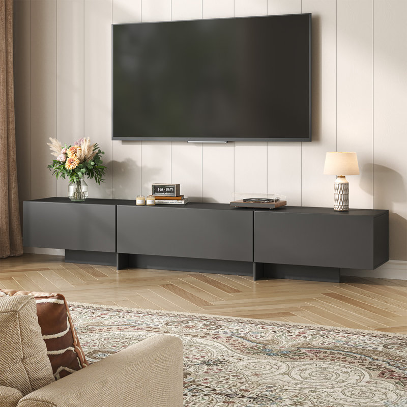 Meuble télé moderne pour téléviseur de 75 po ou moins avec armoire de rangement, Black