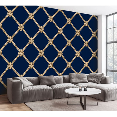 Wall Mural Peel and Stick Wallpaper Nautical Rope Knot Navy Blue Self-Adhesive Removable Contact Paper Wall Decor for Living Room Bedroom 100"H x 144"W