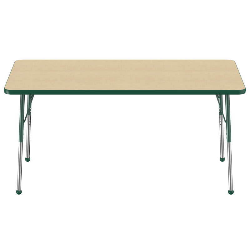 Table d'activité rectangulaire à hauteur réglable en forme de T, Érable / vert, Roulement à bille standard, 36 po x 60 po