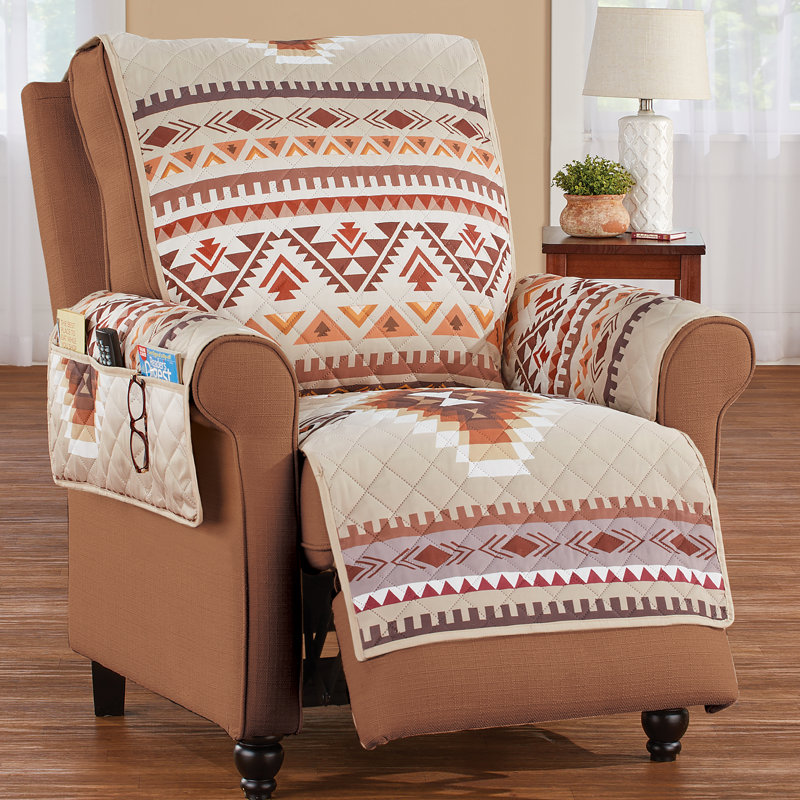 Polyester Box Cushion Recliner Slipcover, Brown Polyester