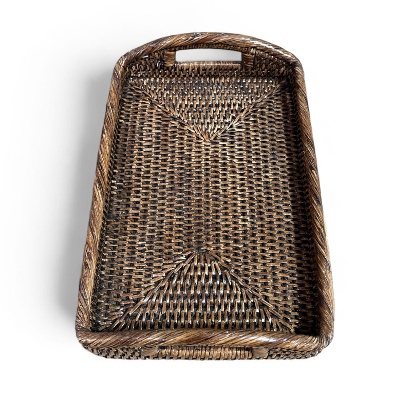 Burma Rattan Decorative Tray, 3.5" H x 20.5" W x 13.5" D, White Wash