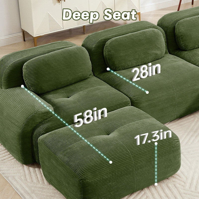 Modular Sleeper Sectional Cloud Couch With Ottoman, Plush Corduroy, No Assembly Required, Big Comfy Couches Set With Fluffy Memory Foam
