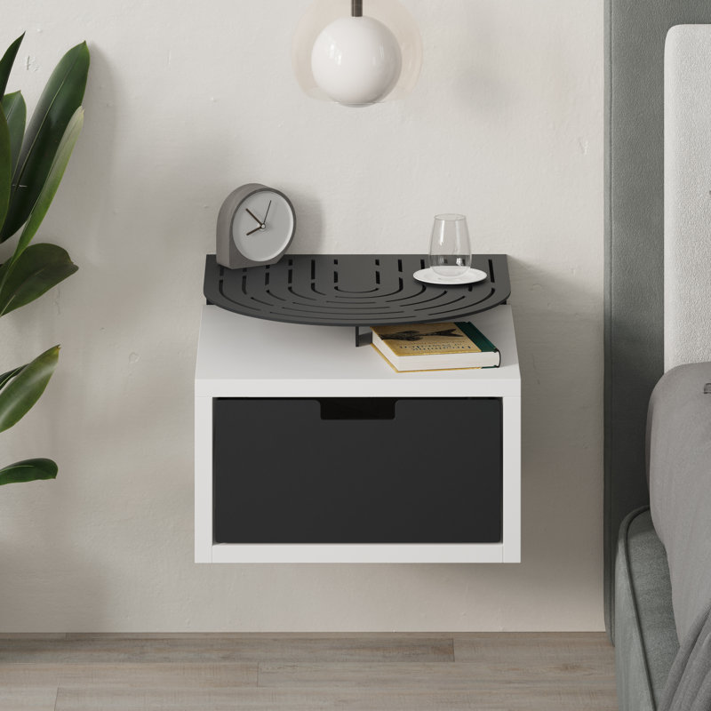 Ailana Floating Bedside Shelf with Drawer and Metal Round Shelf, White