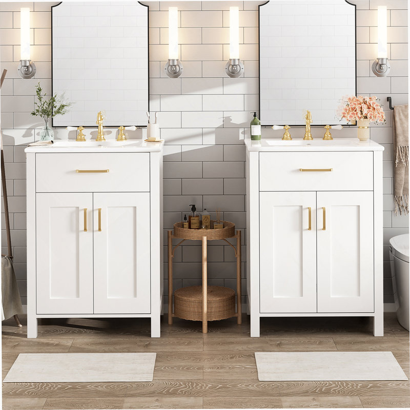 Meuble-lavabo moderne de 48 pouces avec lavabo en céramique, portes à fermeture en douceur, tiroir rabattable, tablettes de porte à double couche, solution de rangement élégante