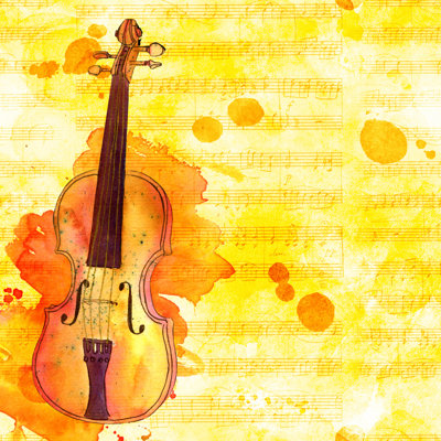 Violin On Faded Sheet Music, Golden Toned Design Template by Plateresca - Wrapped Canvas Print