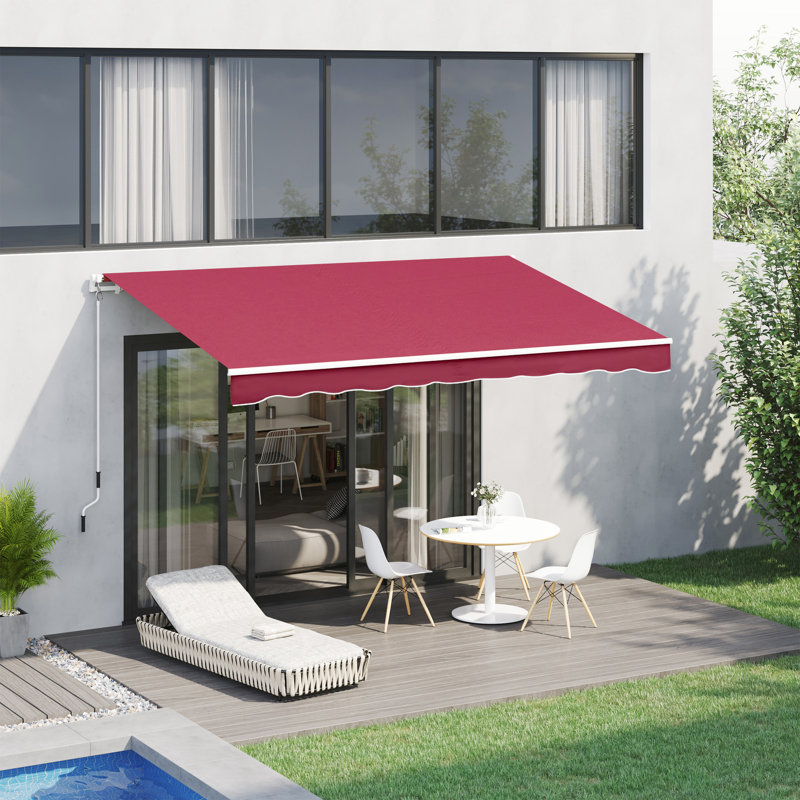 Auvent rétractable de terrasse de 13 pi x 8 pi, pare-soleil de patio avec manivelle manuelle, toile imperméable, cadre en aluminium pour balcon, cour, toile de protection rouge écarlate, auvent