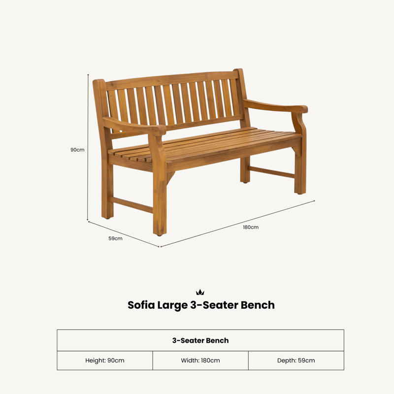 Taranda Outdoor Bench, 90cm H x 180cm W x 59cm D