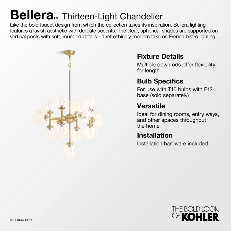 Lustre 13 lumières Bellera, Laiton brossé moderne