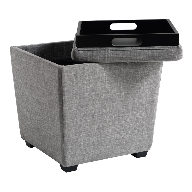 Repose-pieds carré avec rangement 16,25 po de largeur adker, Polyester gris tourterelle