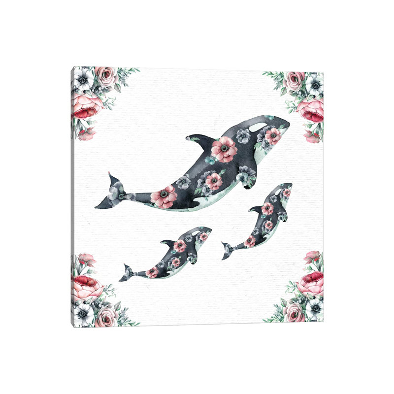 Watercolour Floral Whales by Nature Magick - Wrapped Canvas Gallery-Wrapped Canvas Giclée