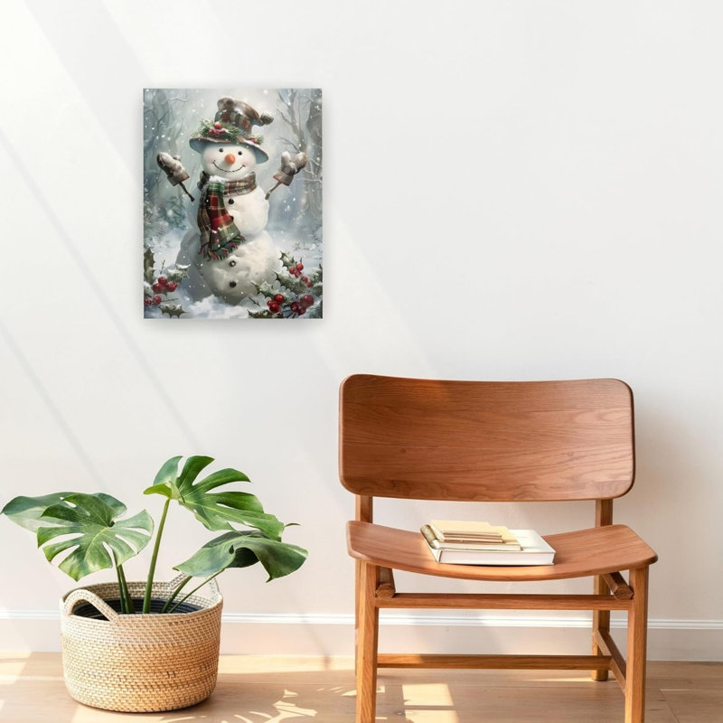 «Winter Snowman Christmas», art mural sur toile sans cadre 16 po x 20 po
