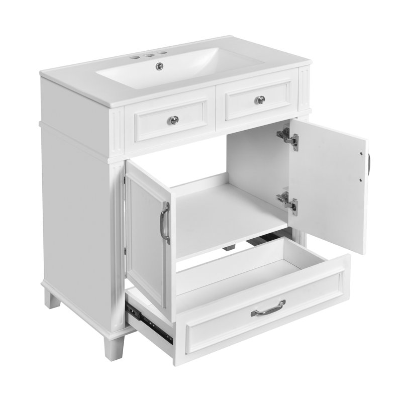 Meuble-lavabo simple 30 po avec lavabo en céramique, Blanc / nickel brossé