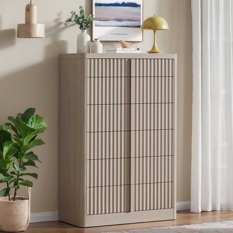 Commode cannelée pour chambre à coucher, commode moderne de 48,6 po avec profil incurvé, poignée en bois massif pour chambre à coucher, salon, couloir, aulne blanc