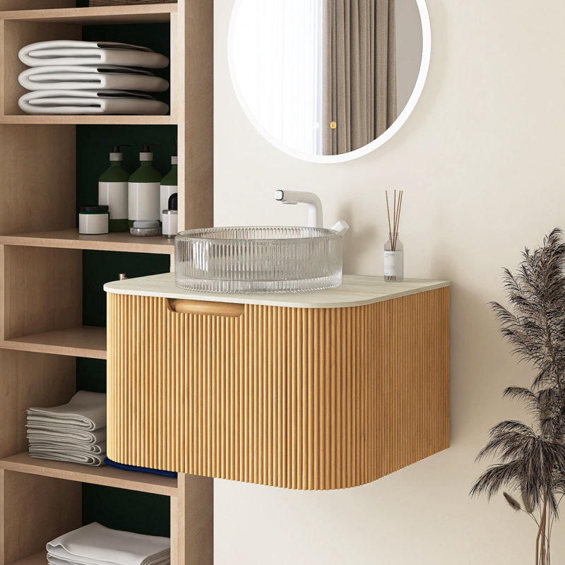 24" Bathroom Vanity With Sink, White, Dark Yellow, 24"