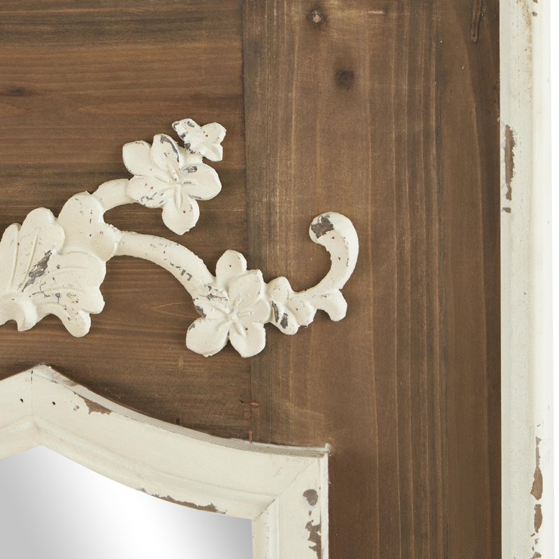 Scalloped 33" x 43" Brown and Cream Rustic Wooden Wall Mirror