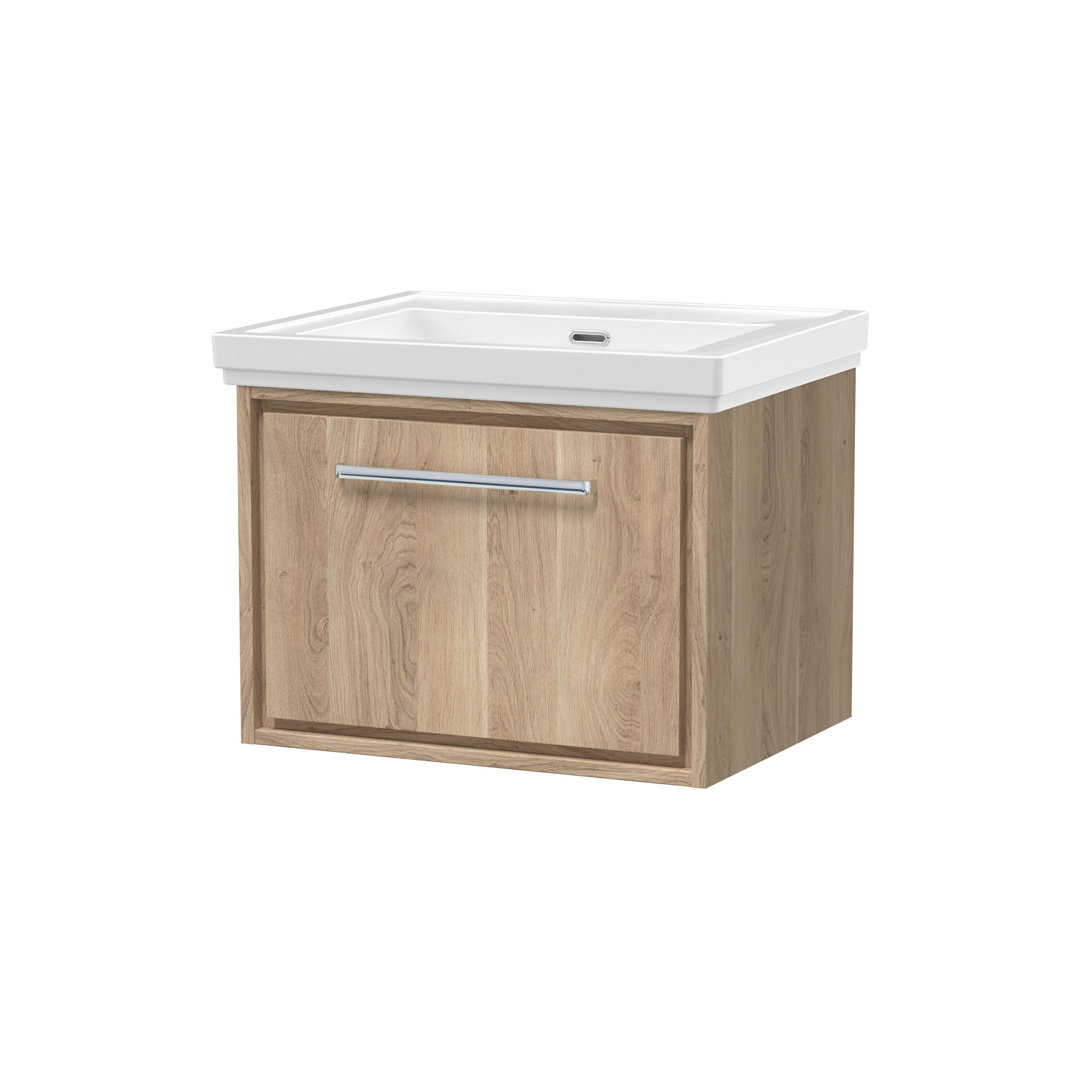 B&Q - Lille Wall Hung Single Drawer Contemporary Vanity Unit With Basin In Bleached Oak630 X 471mm - Image 2