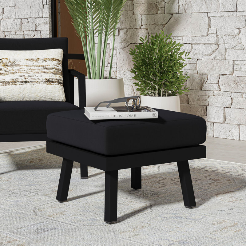 Armando Upholstered Outdoor Ottoman, Black Sunbrella®, Black