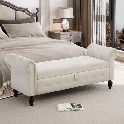 Storage Ottoman Bench For Bedroom, End Of Bed Bench With Arms