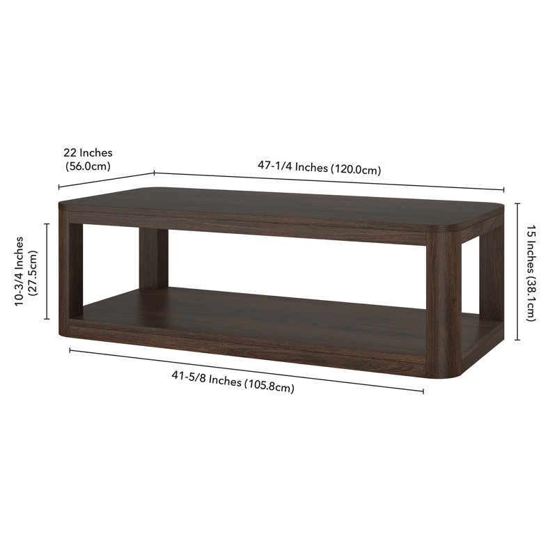 Analisia 47" Wide Rectangular Coffee Table in Alder, Brown