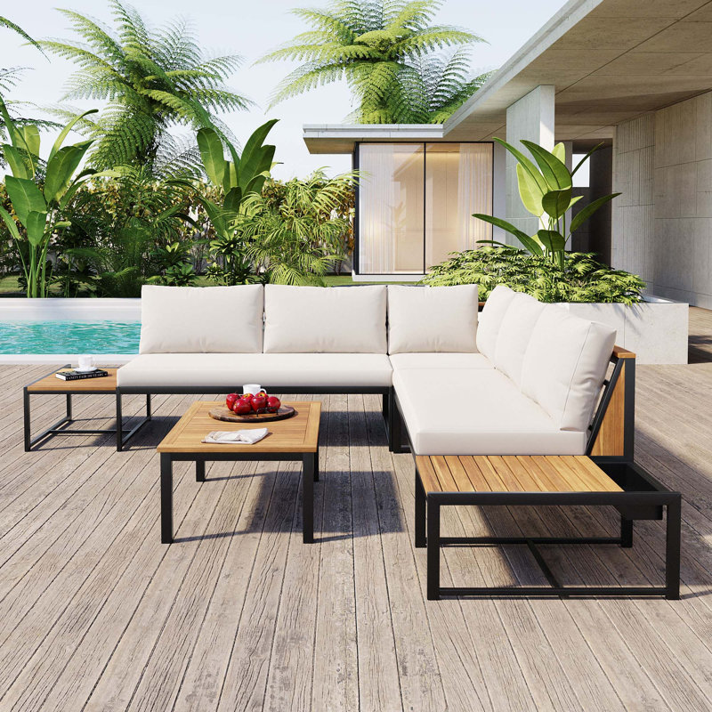 Ensemble de canapés d'extérieur 4 pièces avec coussins imperméables, Beige