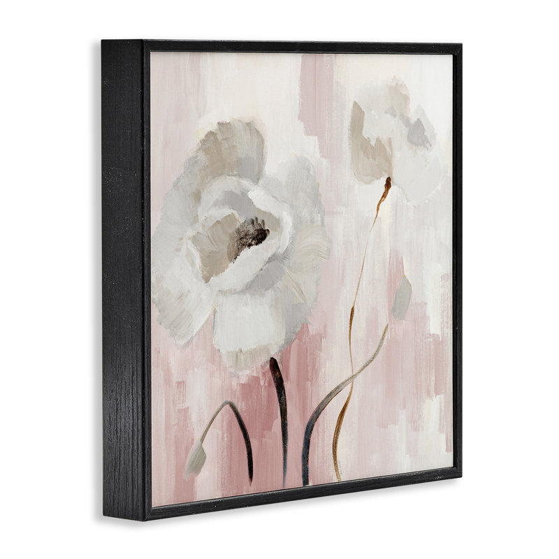 Fleurs abstraites blanches, estampe numérique encadrée par Lanie Loreth, Giclée encadrée noir minuit, H 24 po x l 24 po