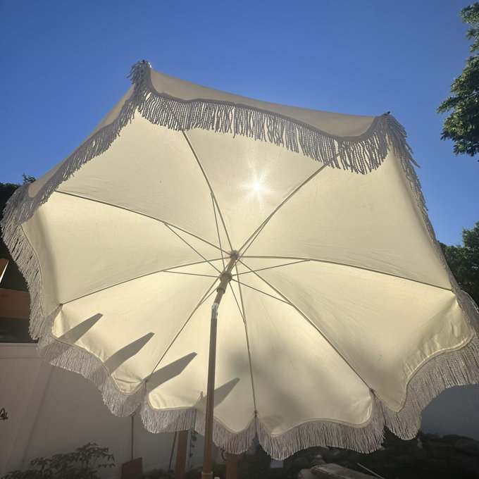 Sharniece 7ft Patio Umbrella with Fringe Outdoor Tassel Umbrella - Cream
