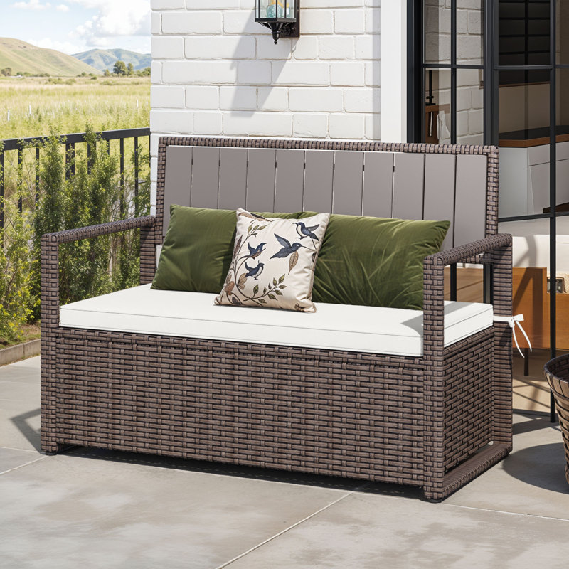 Banc de rangement en rotin PE toutes saisons Balconera, Brun