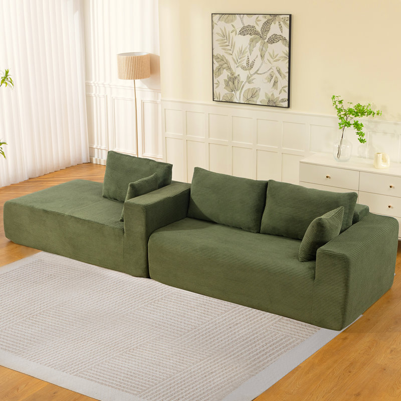 Canapé modulaire sans dossier de 108 po avec méridienne en forme de L Meleri New, sans assemblage requis, Vert