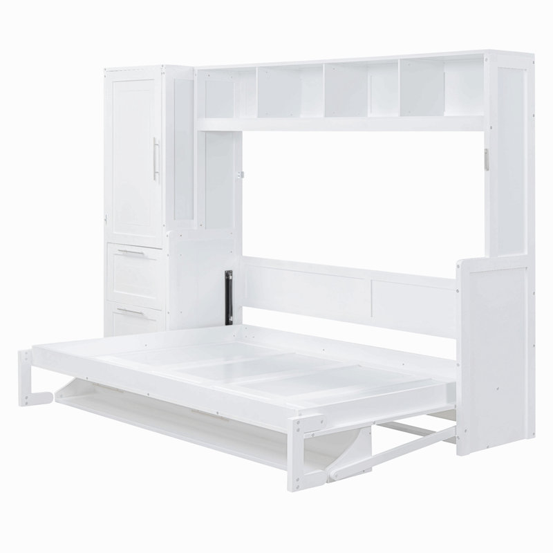 Lit escamotable Murphy avec placard et tiroirs, Blanc, Grand lit