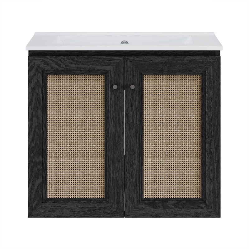 Meuble-lavabo mural 24 po Classe en chêne noir avec trous pour robinet central Classe, Noir, Ensemble central de 4 po