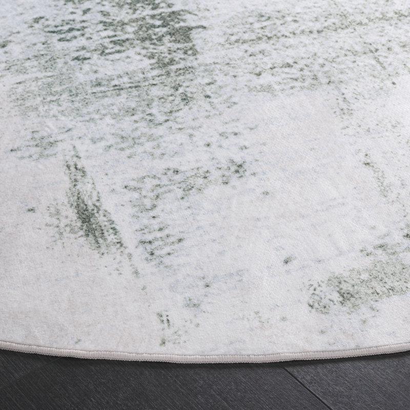 Tapis abstrait en polyester tissé à la machine blanc / vert Spanos, Rond 6 pi