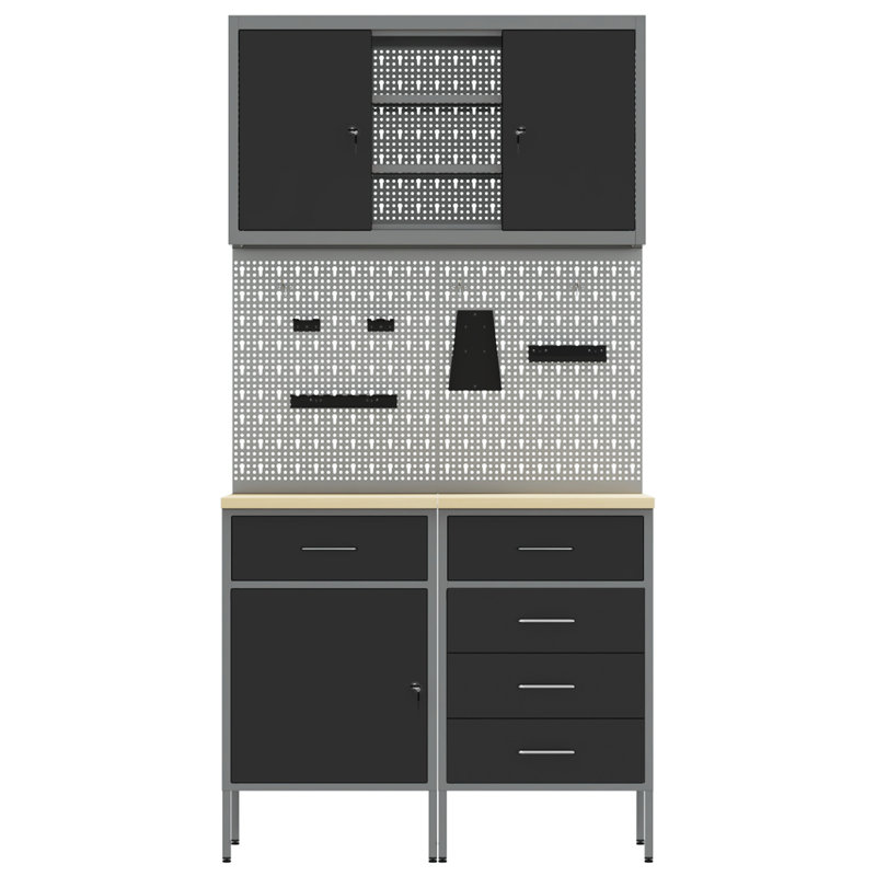 Work Cabinet Set with Drawer with Shelf, Black