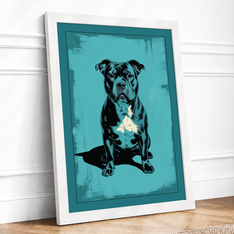 Pit Bull Portrait Urban Art - Framed Print, A4 - 29.7 x 21.0 cm, White
