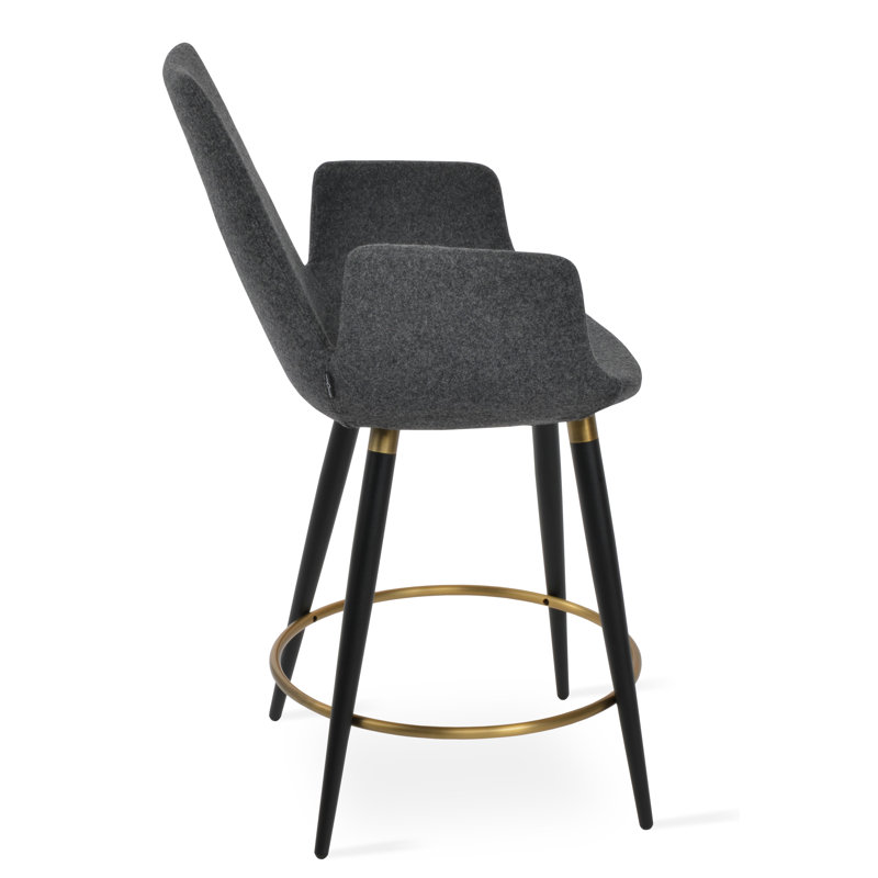 Eiffel Arm Ana Stool, Black Faux Leather, Black