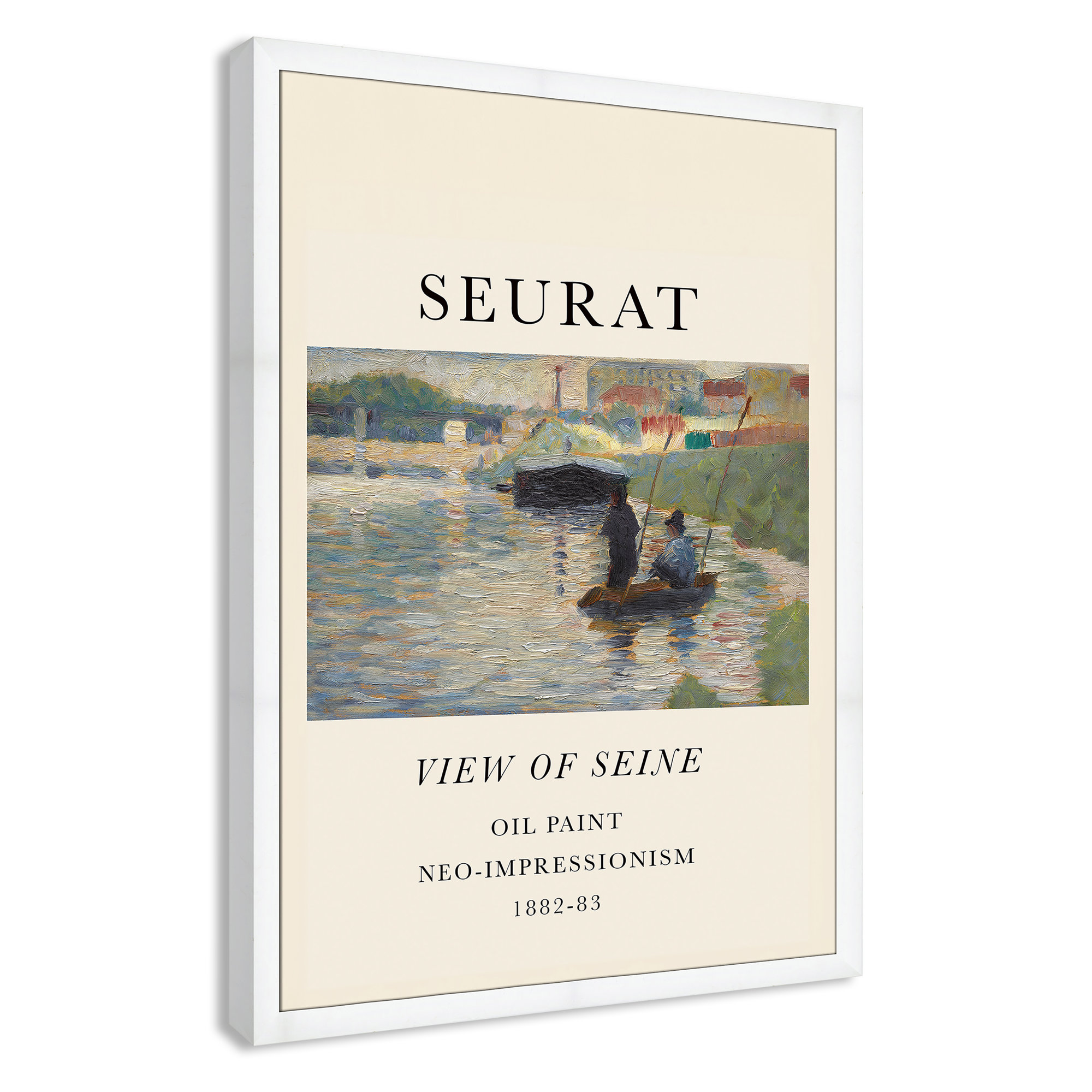 View Of Seine by Georges Seurat, White Single Picture Frame, 49" H x 35" W x 1.25" D, No