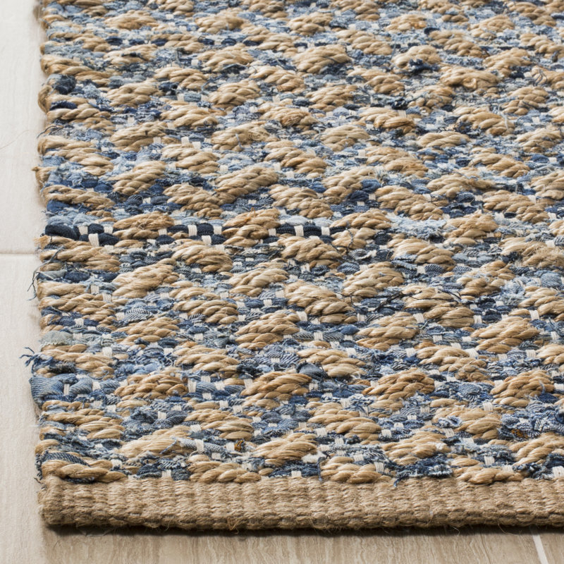 Reinheimer Hand Woven Jute/Chindi/Cotton Rug in Blue/Natural, Rectangle 6' x 9'