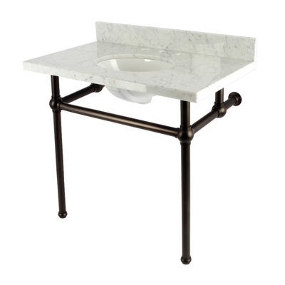 Lavabo console en marbre Carrara de 36 pouces avec pieds en laiton Kingston Templeton (8 pouces, 3 trous)