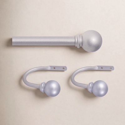 Berkley Ball End Curtain Rod & Holdback Set, 28-48" and 48-86" Adjustable Lengths, 5/8" Dia. Steel Tube