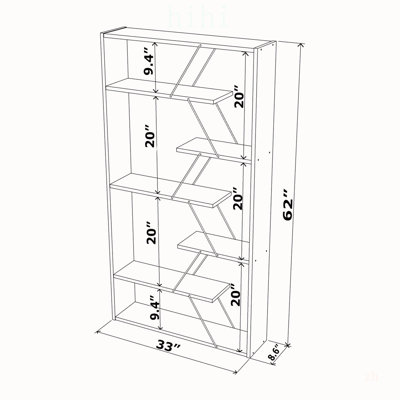 Furnish Home Store Industrial 6-Shelf Open Back Bookcase, Sturdy Wood and Metal Frame for Modern Office and Living Room Storage