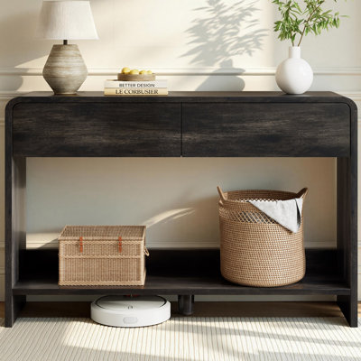 Dulane 45" Modern Console Table with 2 Drawers,Open Shelf ,Curved Edges,Black