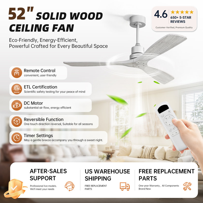 Nicola 52" 3-Blade Standard Ceiling Fan, Silver/Silver