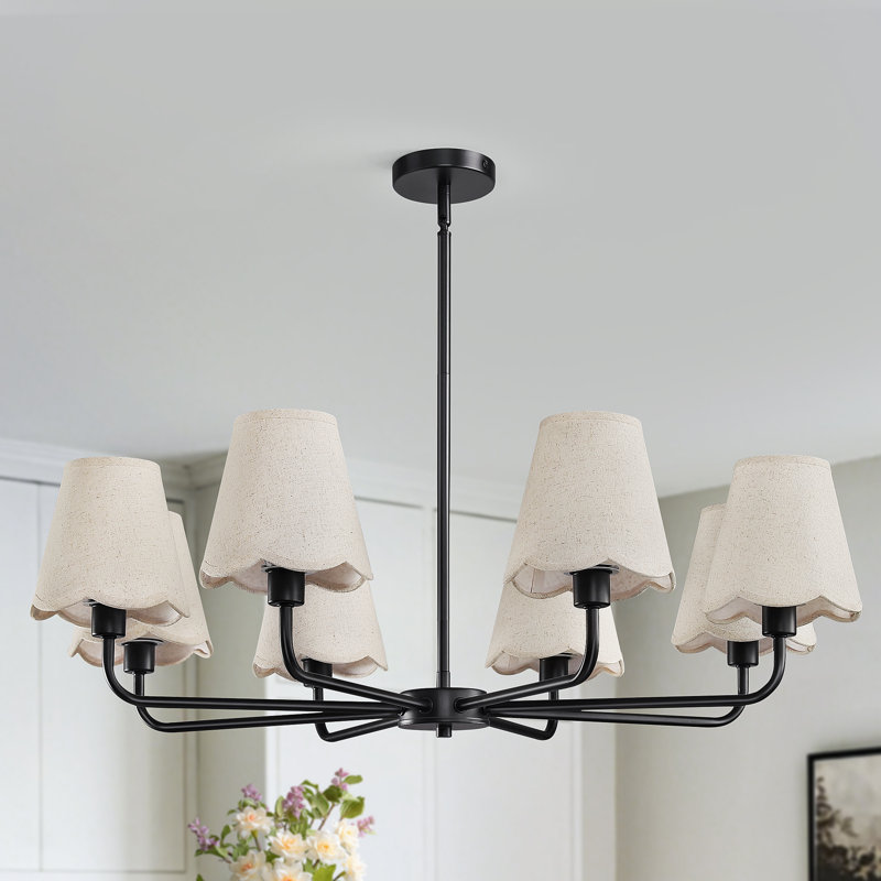 8-Light Modern Dimmable Chandelier With Fabric Shades, Matte Black