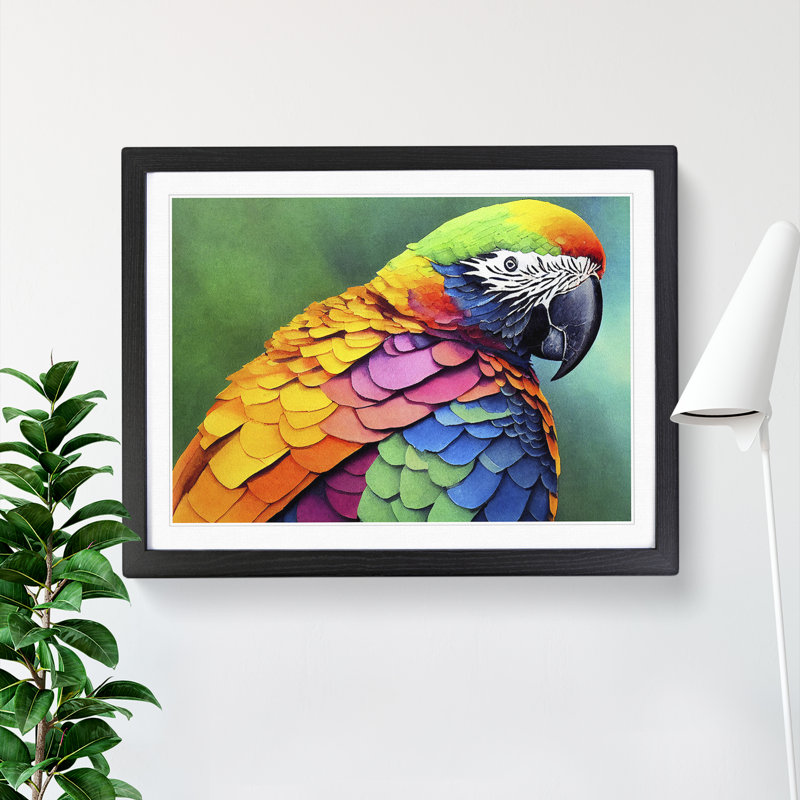 Colourful Parrot Vol.3 - Single Picture Frame Print, 34cm H x 46cm W x 2cm D, Black Framed