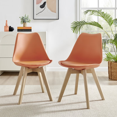 Stolm Bright Moulded Plastic Dining Chair with Wooden Legs and Foam Cushion Seat