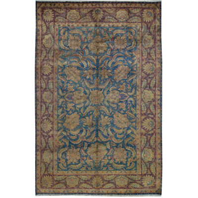Tapis bleu et rouge noué à la main de haute qualité